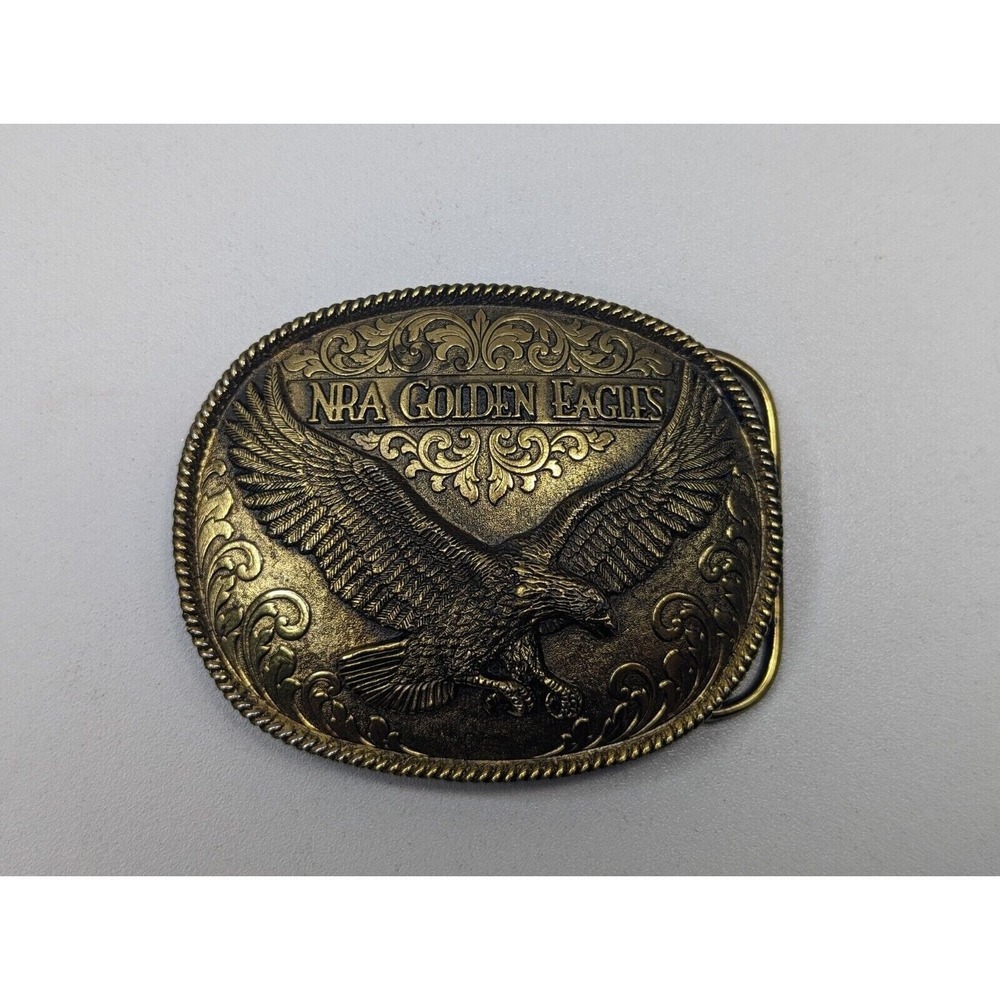 NRA Golden Eagles Belt Buckle Limited Edition Made in USA Brass Tone Oval Eagle - Picture 6 of 6